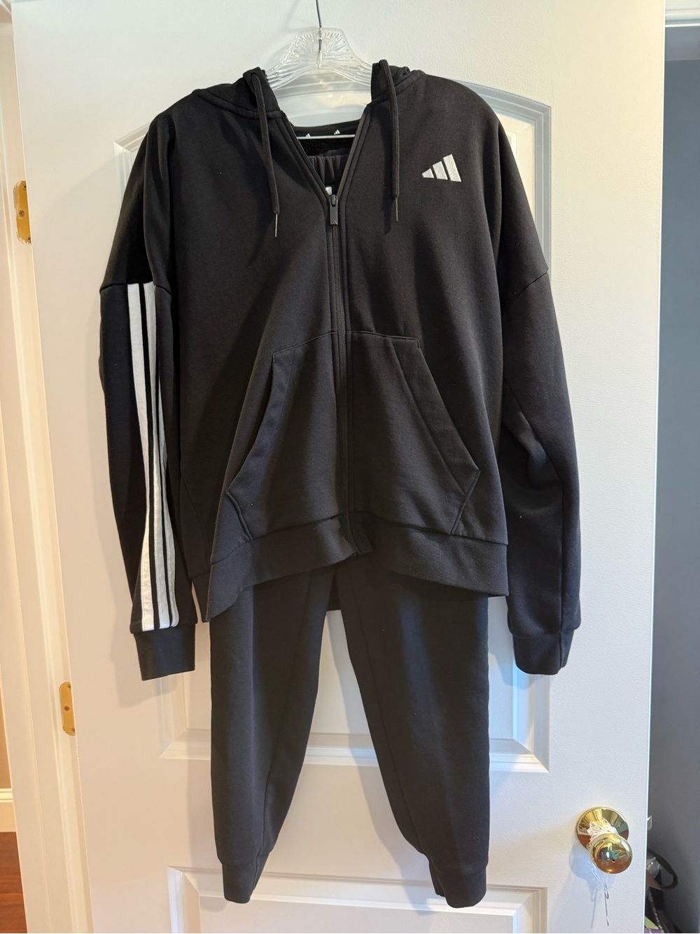 Black Adidas Essentials Full Zip Hoodie and Track Pants Size Large